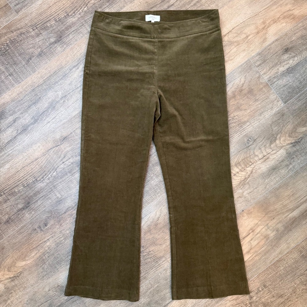 Avenue Montaigne Leo Olive Green Corduroy Cropped Flare Pants Womens 10 USA Made